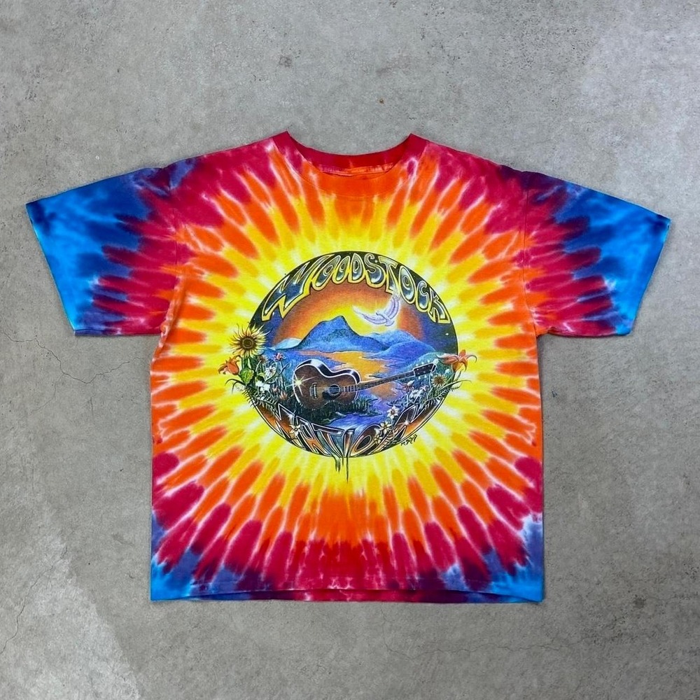 Vintage 90s Woodstock Shirt Size Medium Tie Dye 1998 Music Festival Hippie